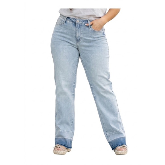 Judy Blue Denim - JUDY BLUE Jeans sz 16W Coconut Sugar Straight Leg Release Hem Mid Rise Denim NWT